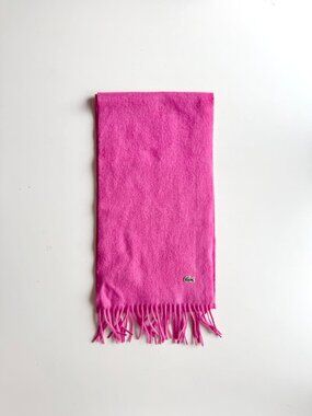 NWT LACOSTE Hot Pink Wool Cashmere Blend Knit Fringed Rectangle Scarf